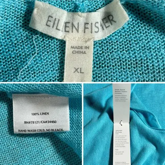 Eileen Fisher Top Women's XL Aqua Blue Knit Boho Lagenlook Linen Beach Tunic NWT - Picture 7 of 9
